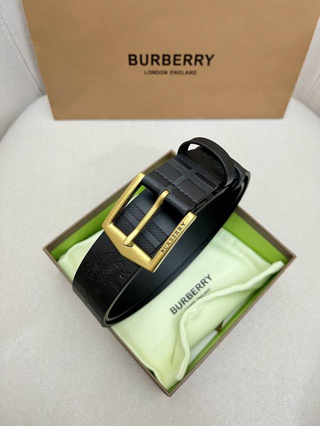 Burberry-巴宝莉 男士专柜对版金属扣 头层牛皮双面外用腰带 商务通勤休闲场合均适合佩戴 3.5Cm